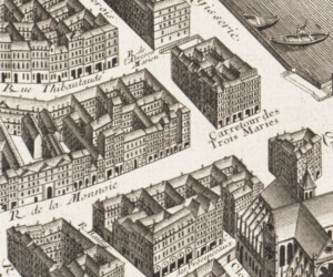 Izrezek zemljevida Pariza Turgot iz leta 1739. Na katerem je kovnica še vedno na isti lokaciji, samo nekoliko večja.