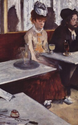 Degas - L'Absinthe (1876) - gospa ob kozarčku pelinkovca, original je v muzeju Orsay. Vir slike: Wikipedija.